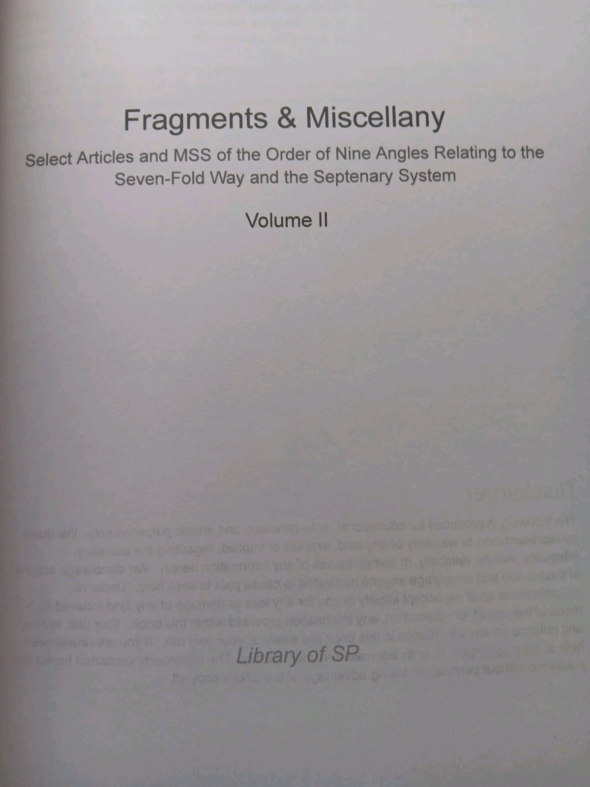 Order Of Nine Angles ONA O9a Fragments & Miscellany vol 2 Satanism ray parker