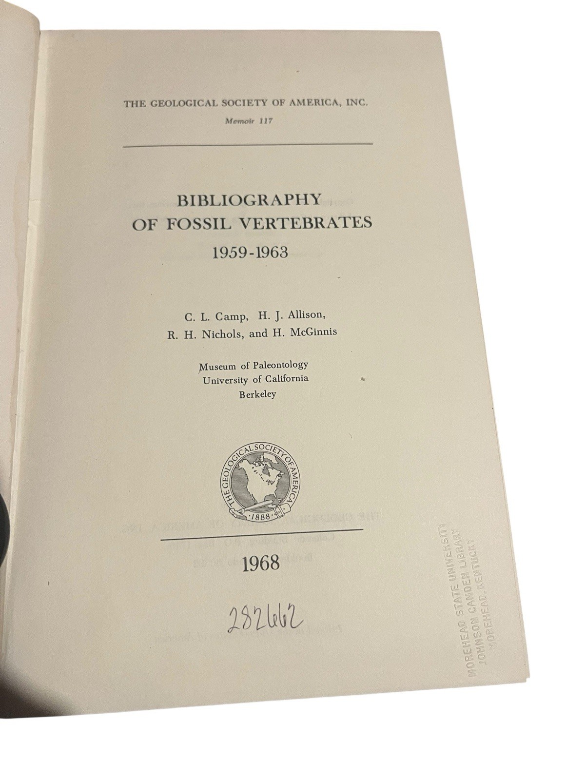 Bibliography And Index Of Fossil Vertebrates 1959-1963 Hardcover 1968