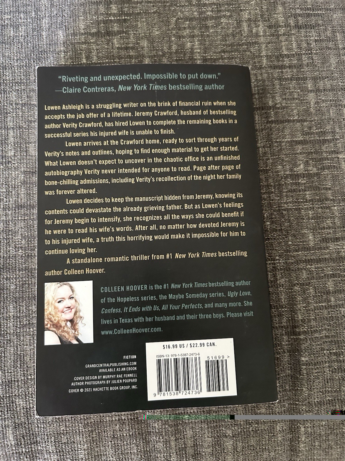 VERITY By Colleen Hoover Paperback 323 Pages New
