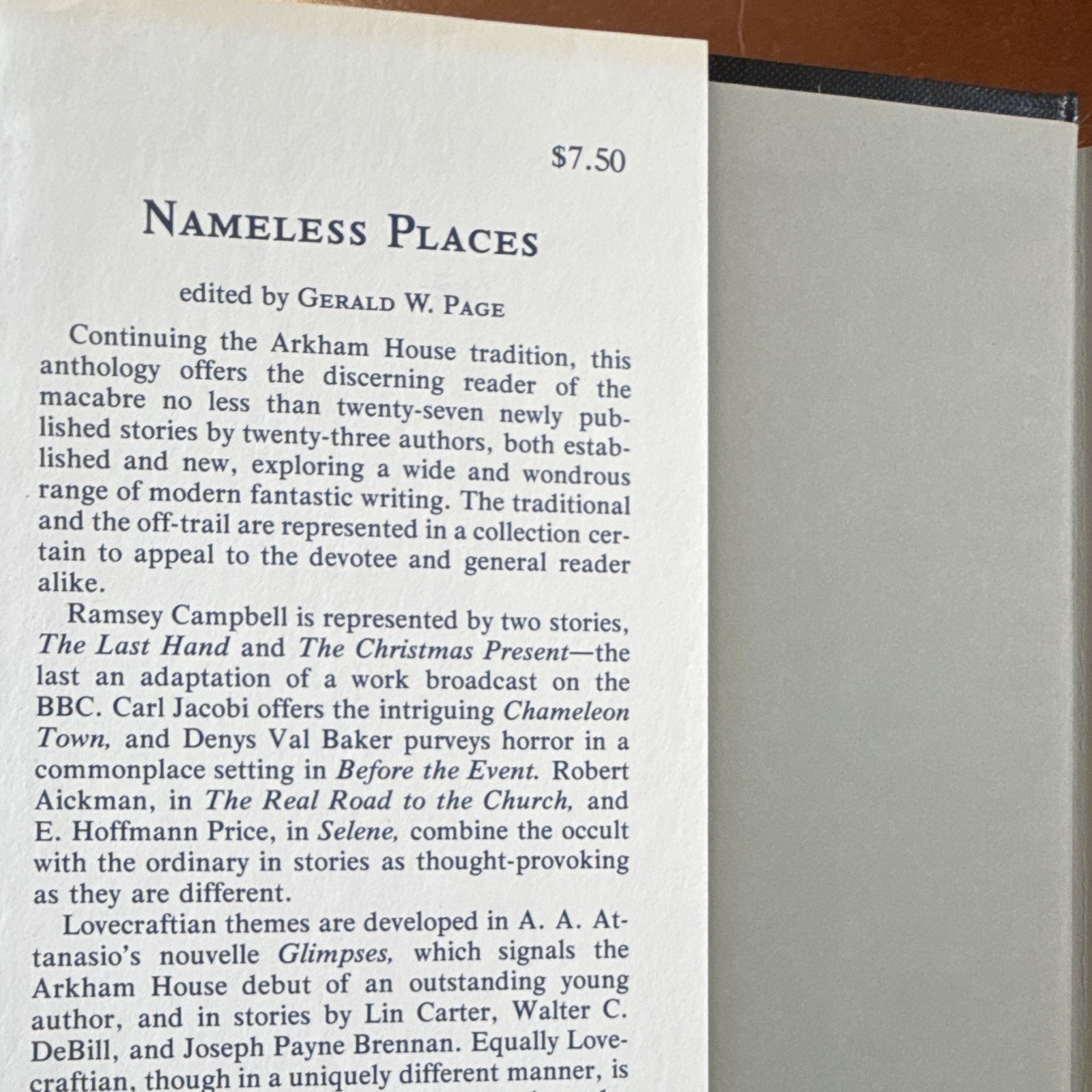 Arkham House Nameless Places HC DJ 1975 1st Ed Gerald W. Page Koszowski