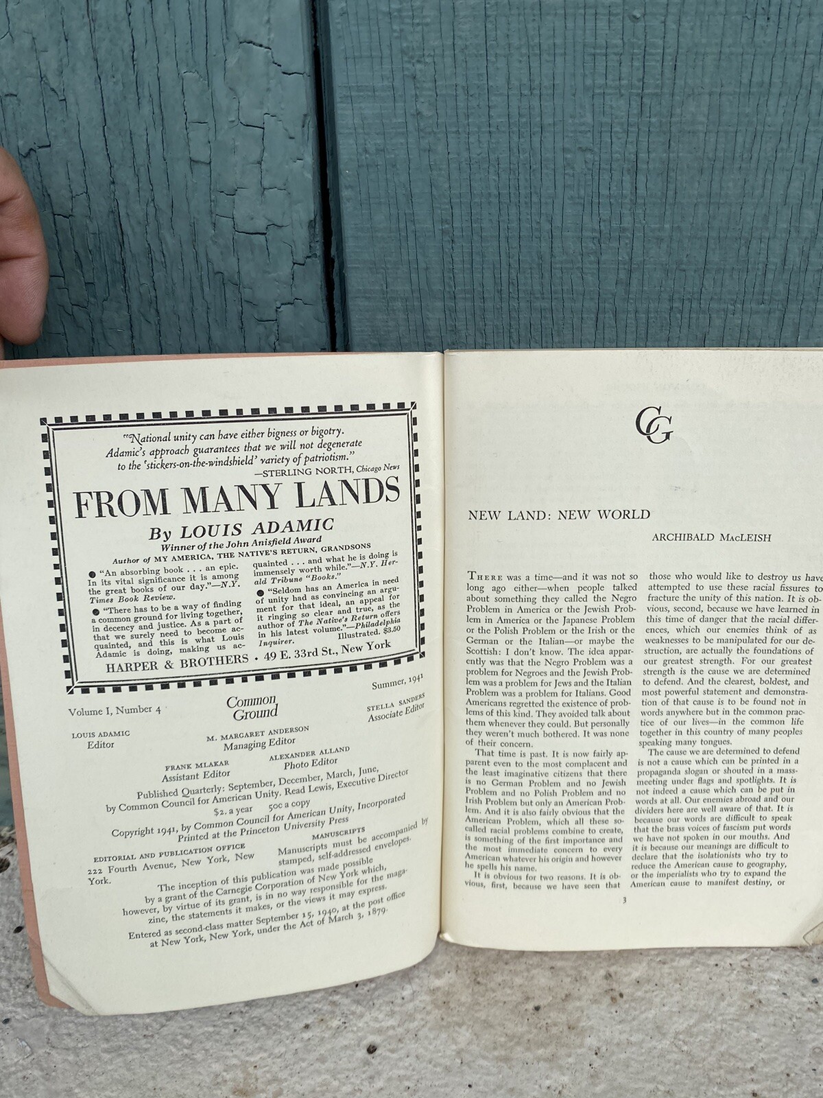 Scarce Book Common Ground Common America Political Info Summer 1941 /Autumn 1940