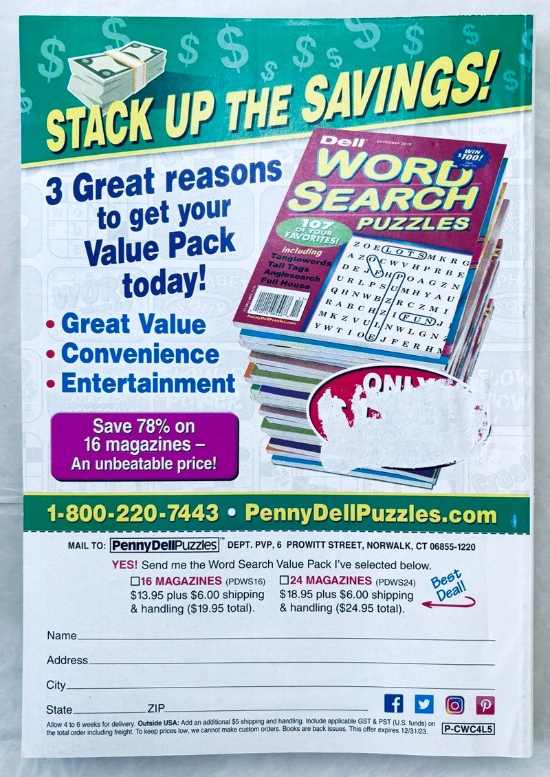 Lot of 4 Books – Word Seek/Word Search Puzzle – Penny Press/Dell – Bible, Number