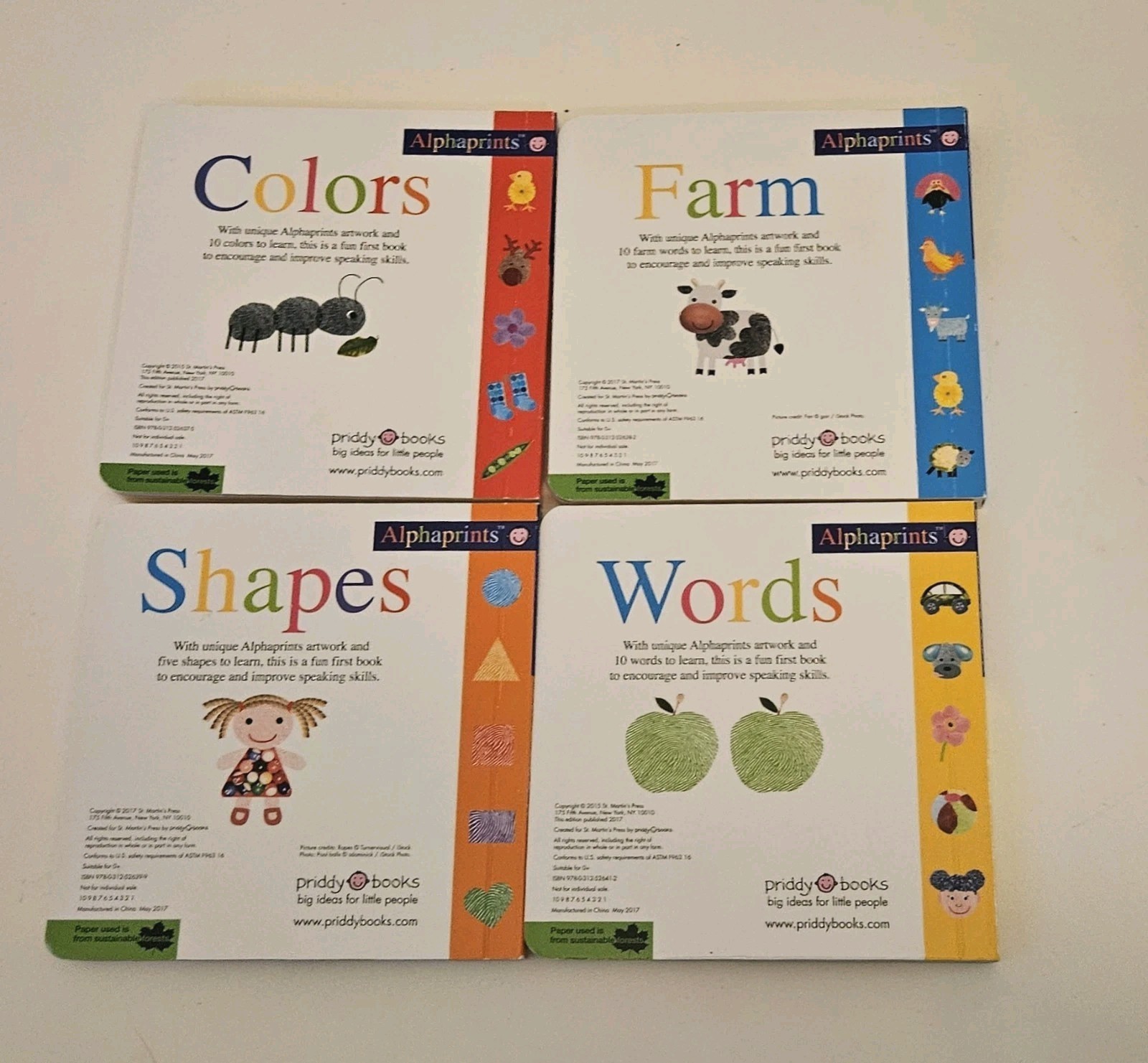 Priddy Books Alphaprints Child Library 8 Board Book Box Set Words Colors Shapes