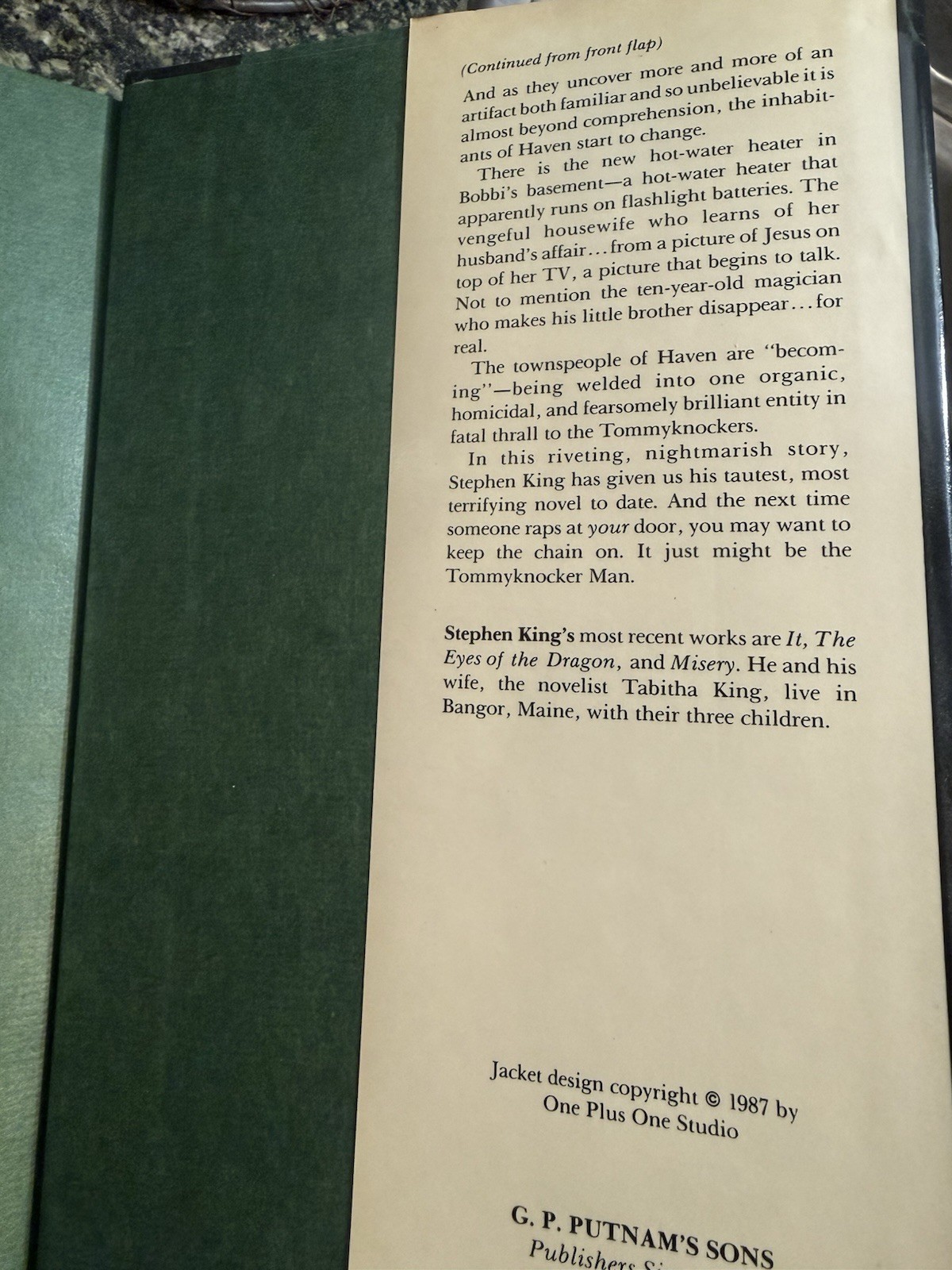 Stephen King The Tommyknockers Hardcover w/ Dust Jacket 1987 Putnam