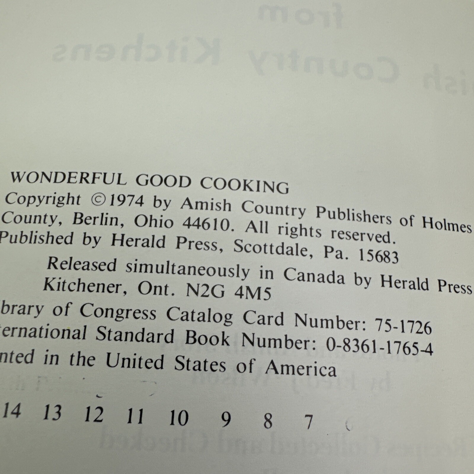Wonderful Good Cooking from Amish Country Kitchens 1974 Herald Press SpiralBound
