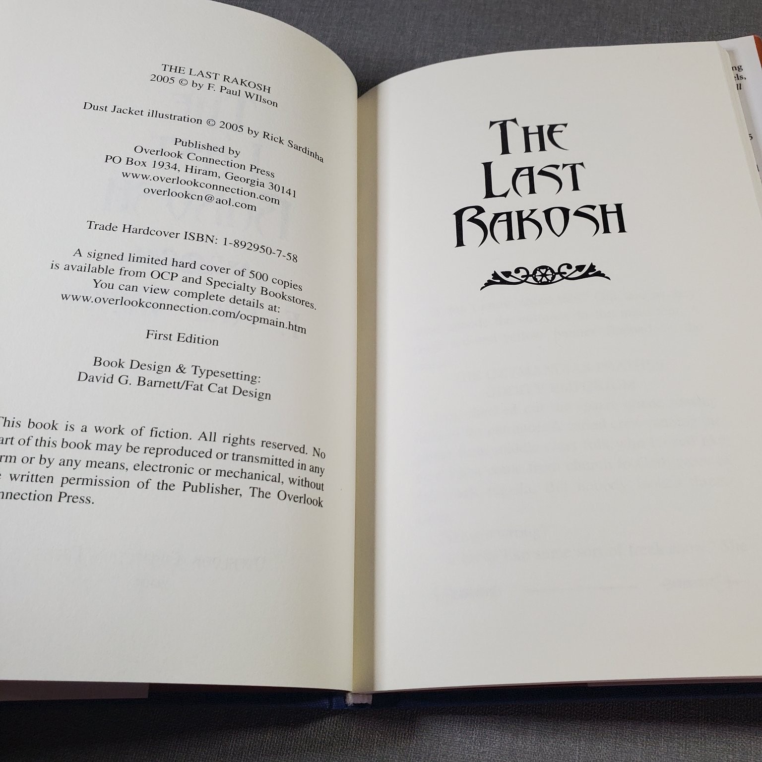 The Last Rakosh F. Paul Wilson 2005 First Edition Signed Limited Hardcover OCP