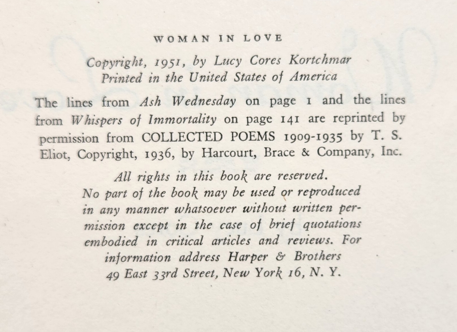 Woman In Love By Lucy Cores 1951 Hardcover 274 Deckel Edge Pages