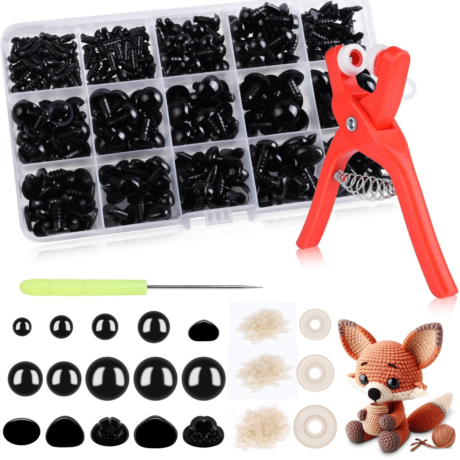 567 Pcs Safety Eyes & Noses Set for Amigurumi, 5 Sizes + 6 Types, Includes Washe