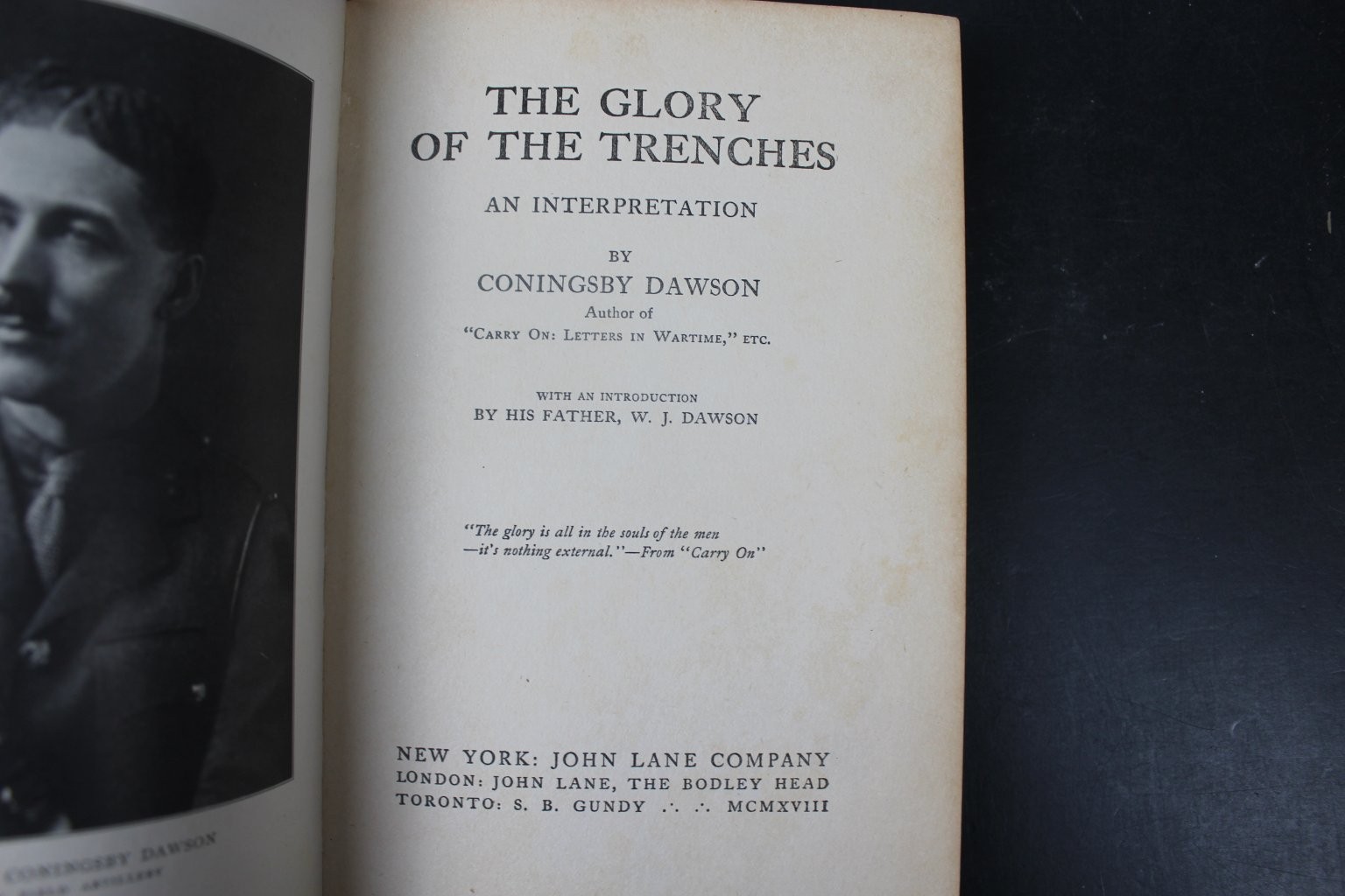 Glory of the Trenches Coningsby Dawson 1918 WWI Military History John Lane