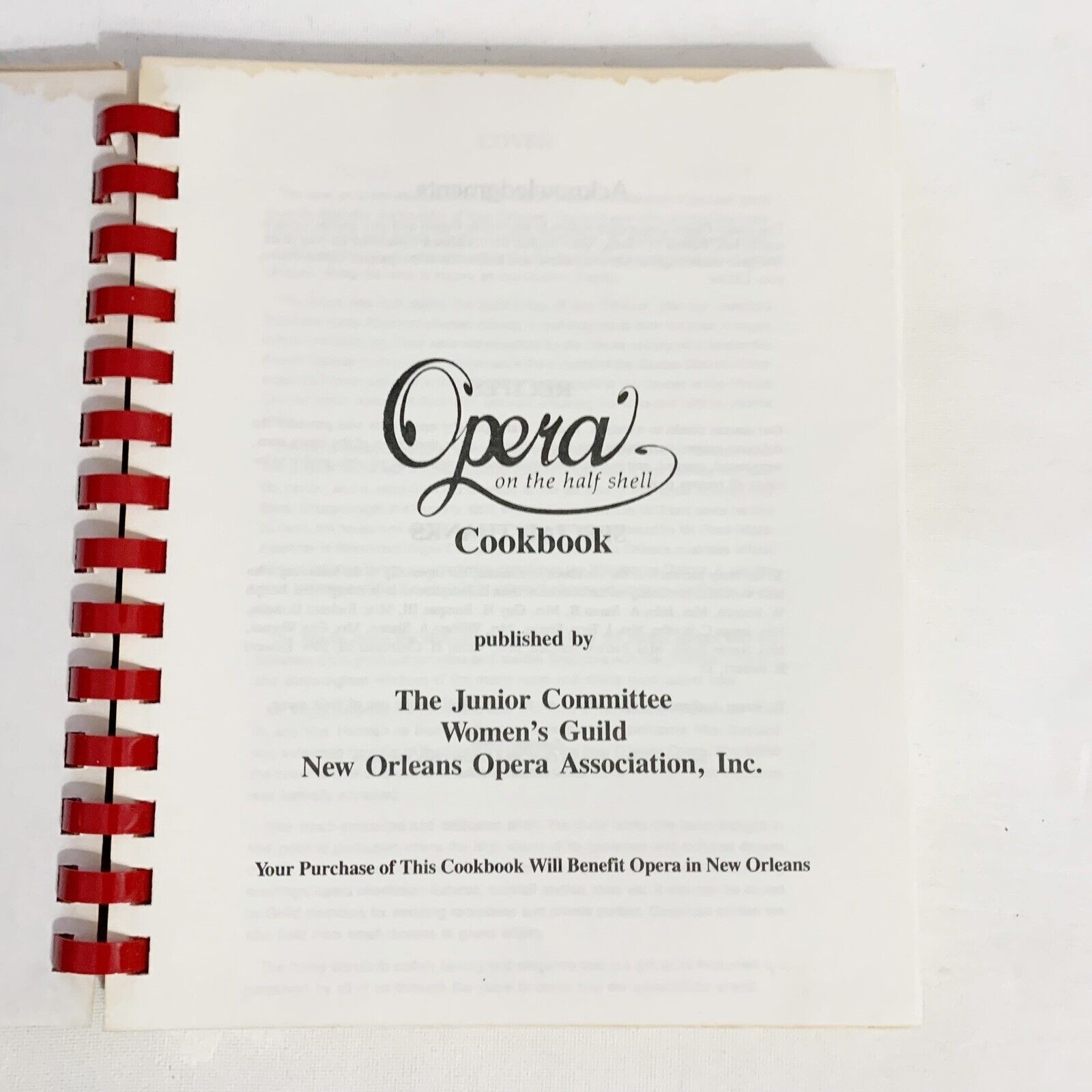 New Orleans Louisiana Cajun Creole Spiral Cookbook Opera Association Junior Wome