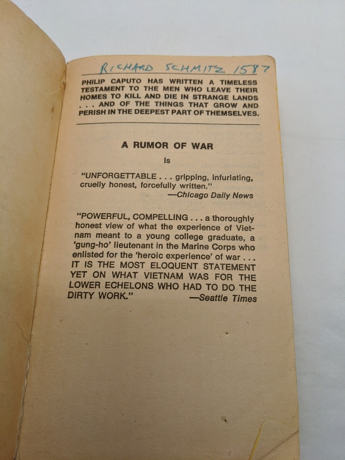 A Rumor Of War Philip Caputo Paperback Novel