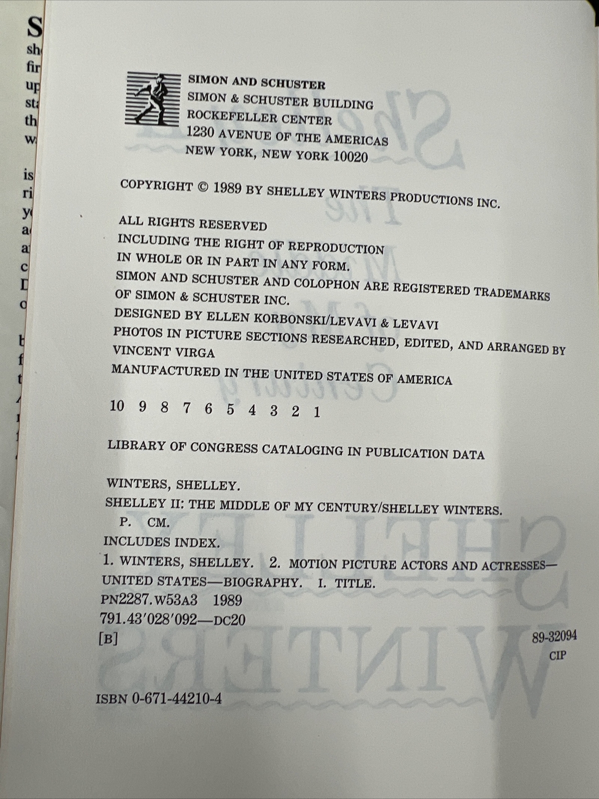Shelley II: The Middle of My Century Hardcover By Winters, Shelley 1989