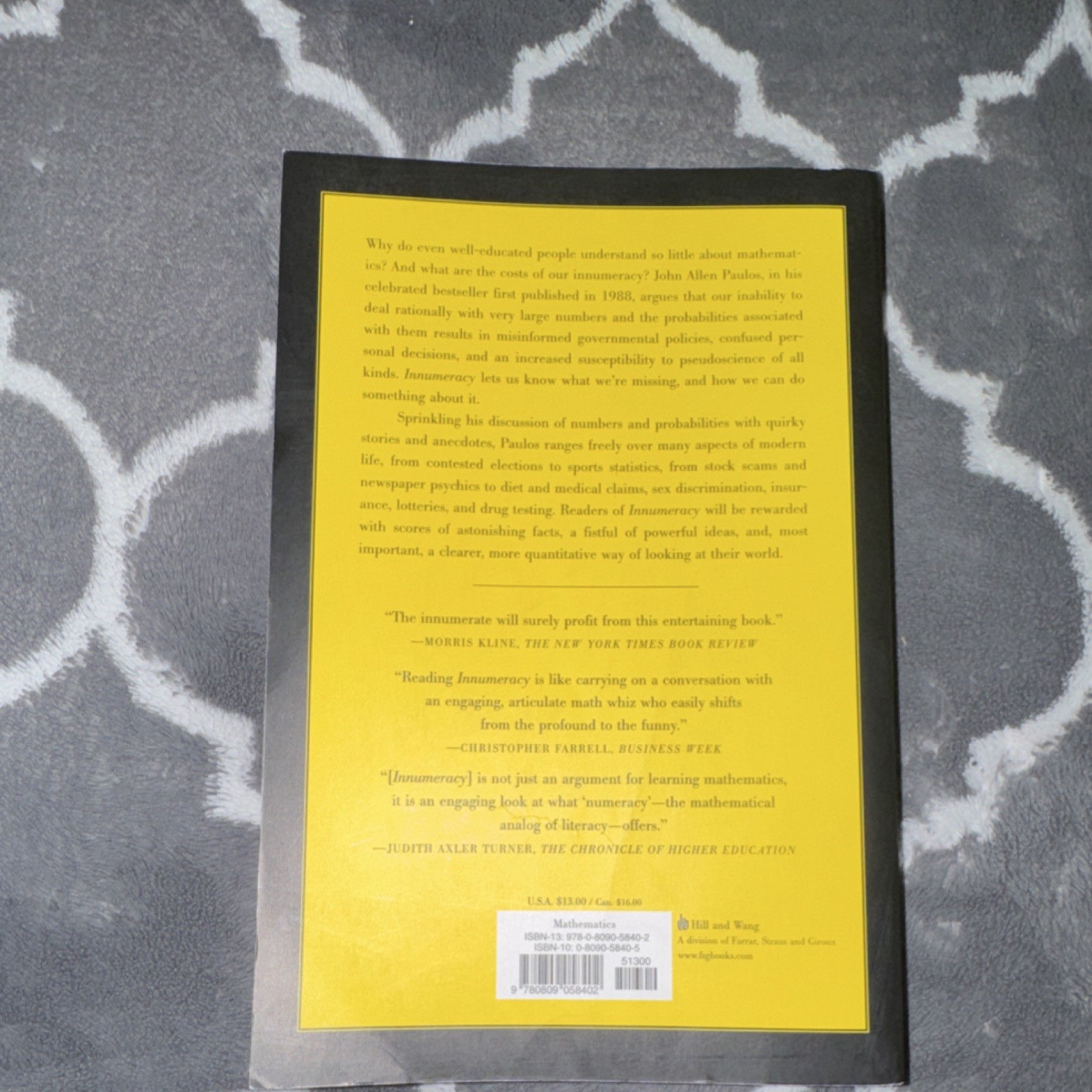 Innumeracy by John Allen Paulos – Hill and Wang Paperback Mathematics & Sciences