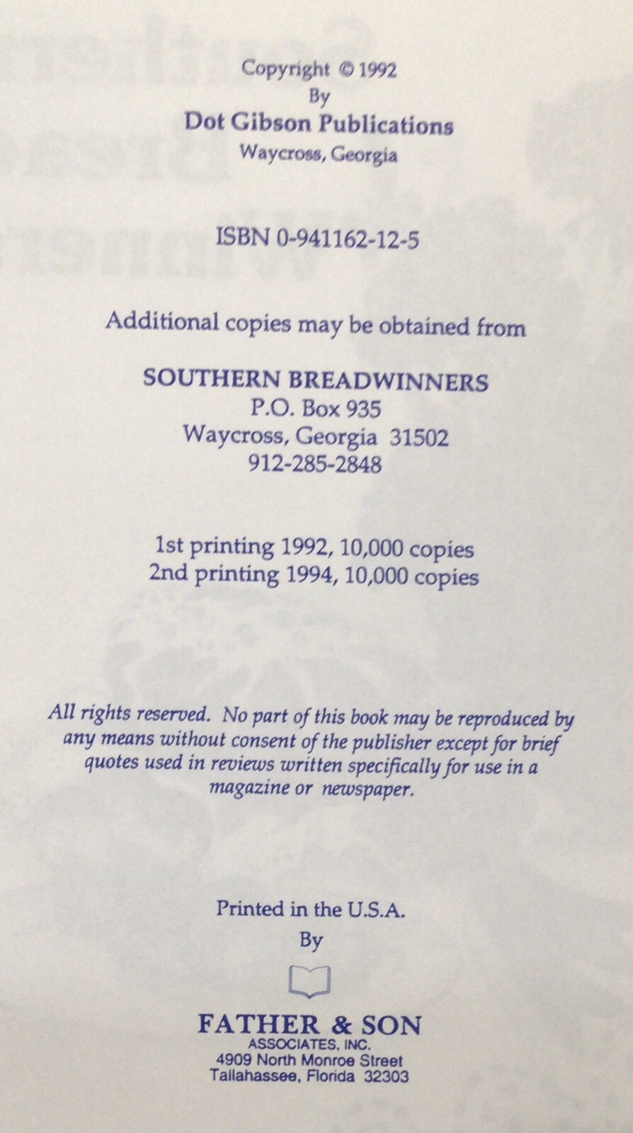 Southern Bread Winners Cookbook 1992 Linda G Hatcher ( 194 pages )