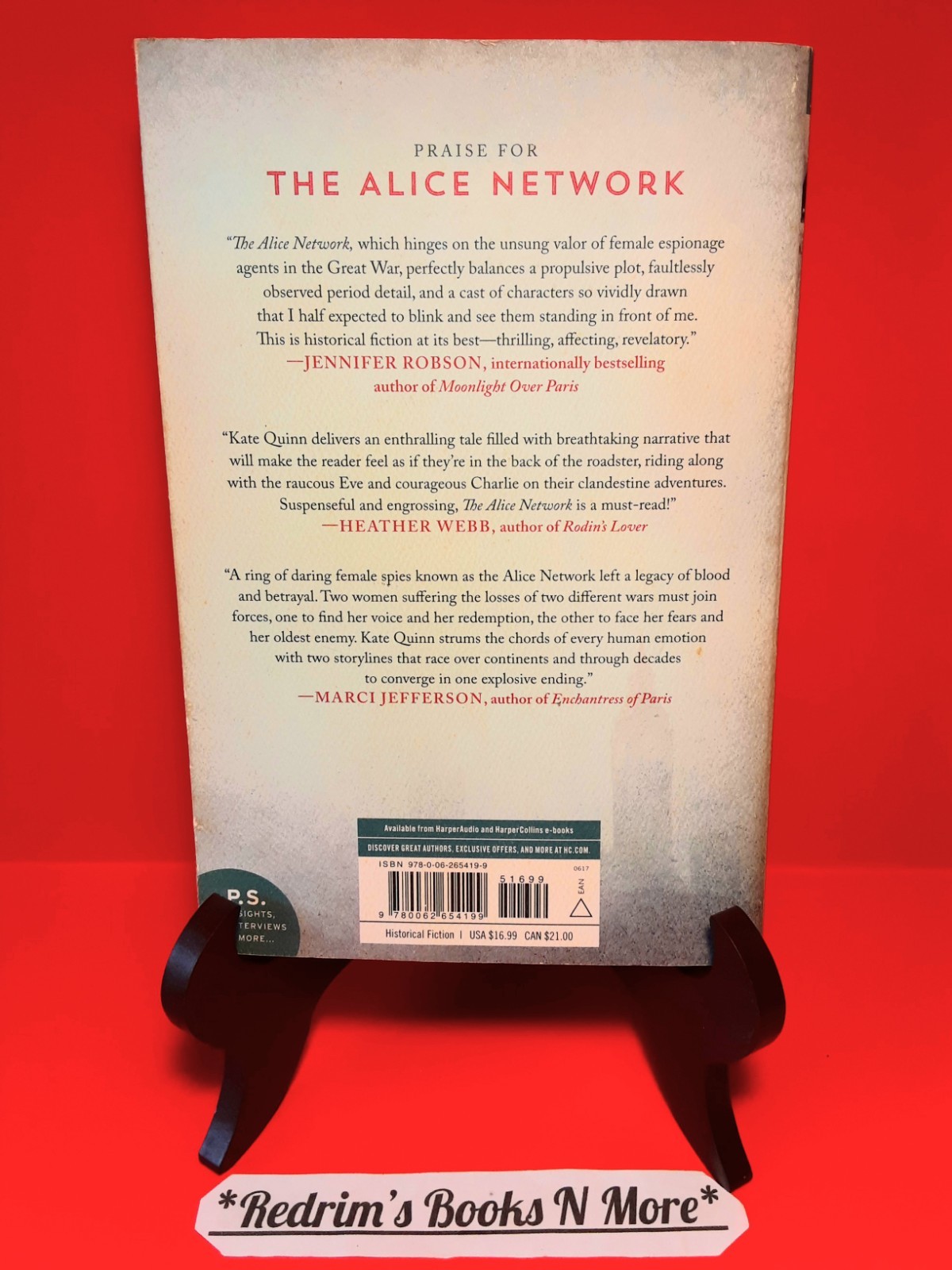 The Alice Network Kate Quinn Softcover Historical Drama Fiction William Morrow