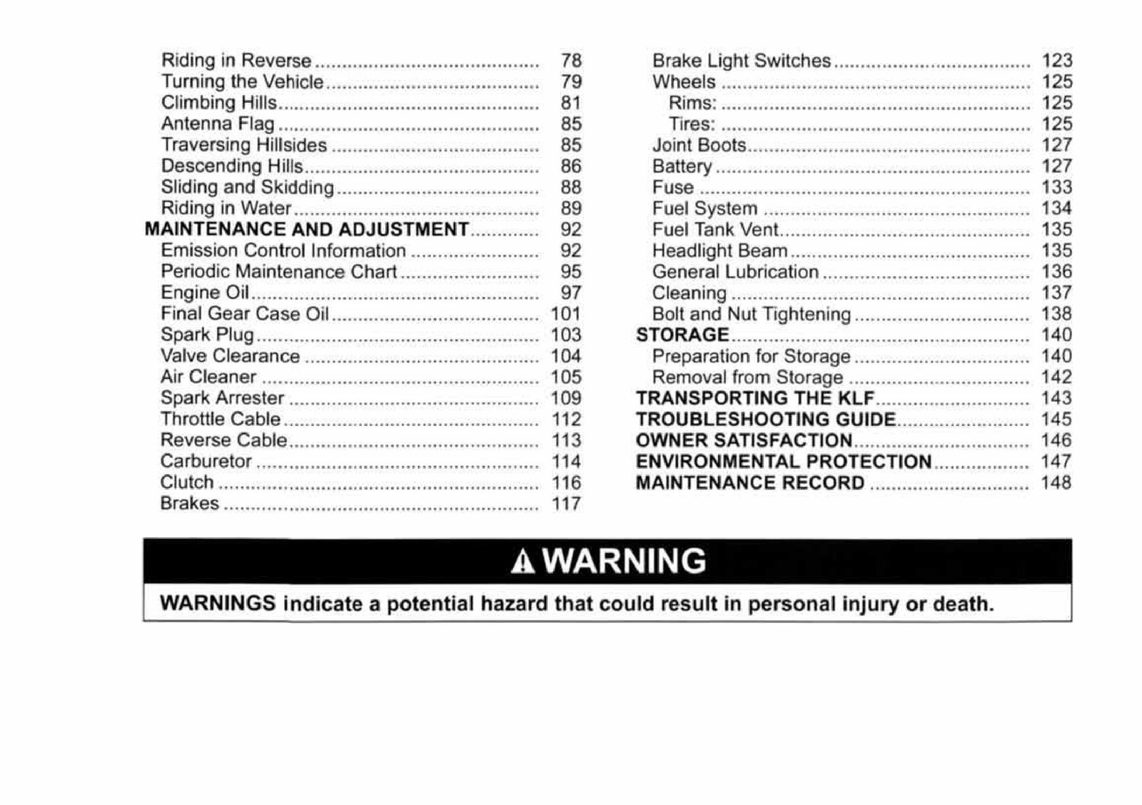 KAWASAKI Bayou 250 Owners Manual 2006 – STEEL WIRE BOUND – PROTECTIVE COVERS