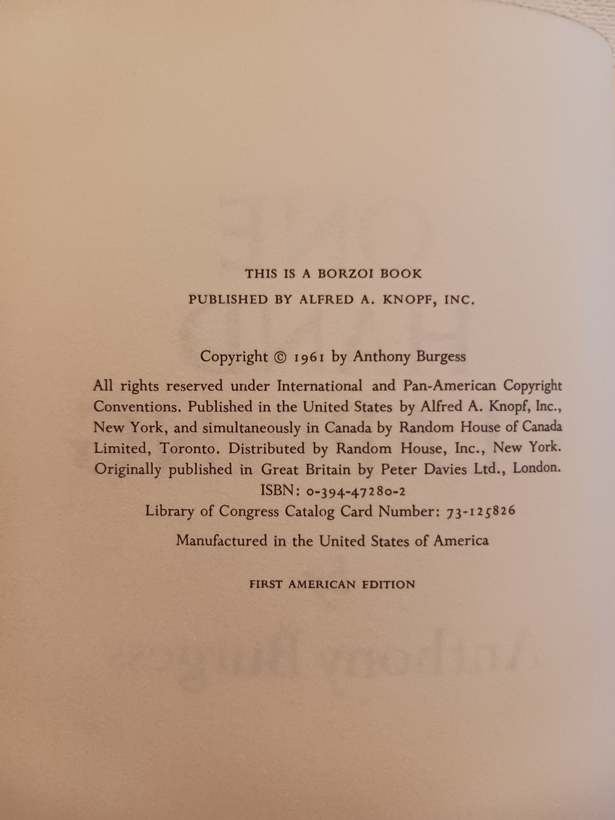 One Hand Clapping – Book By Anthony Burgess (Borzoi Book, 1961, 1st Edition)