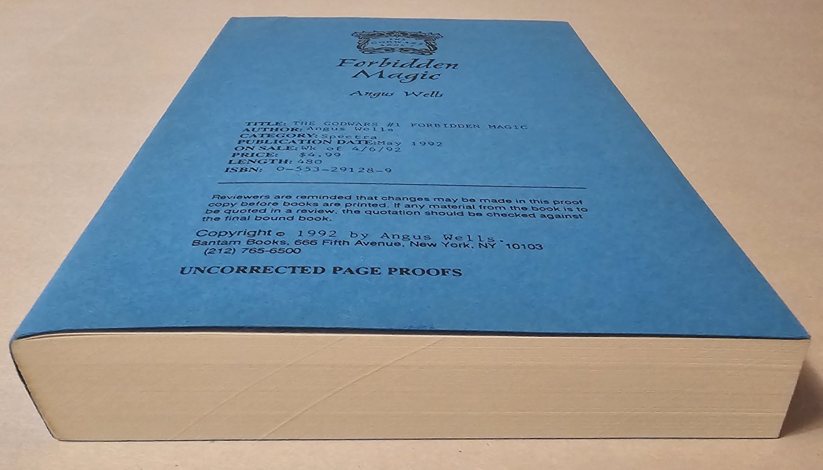 Forbidden Magic: The Godwars #1 by Angus Wells- ARC w/letters & cover *Unread*
