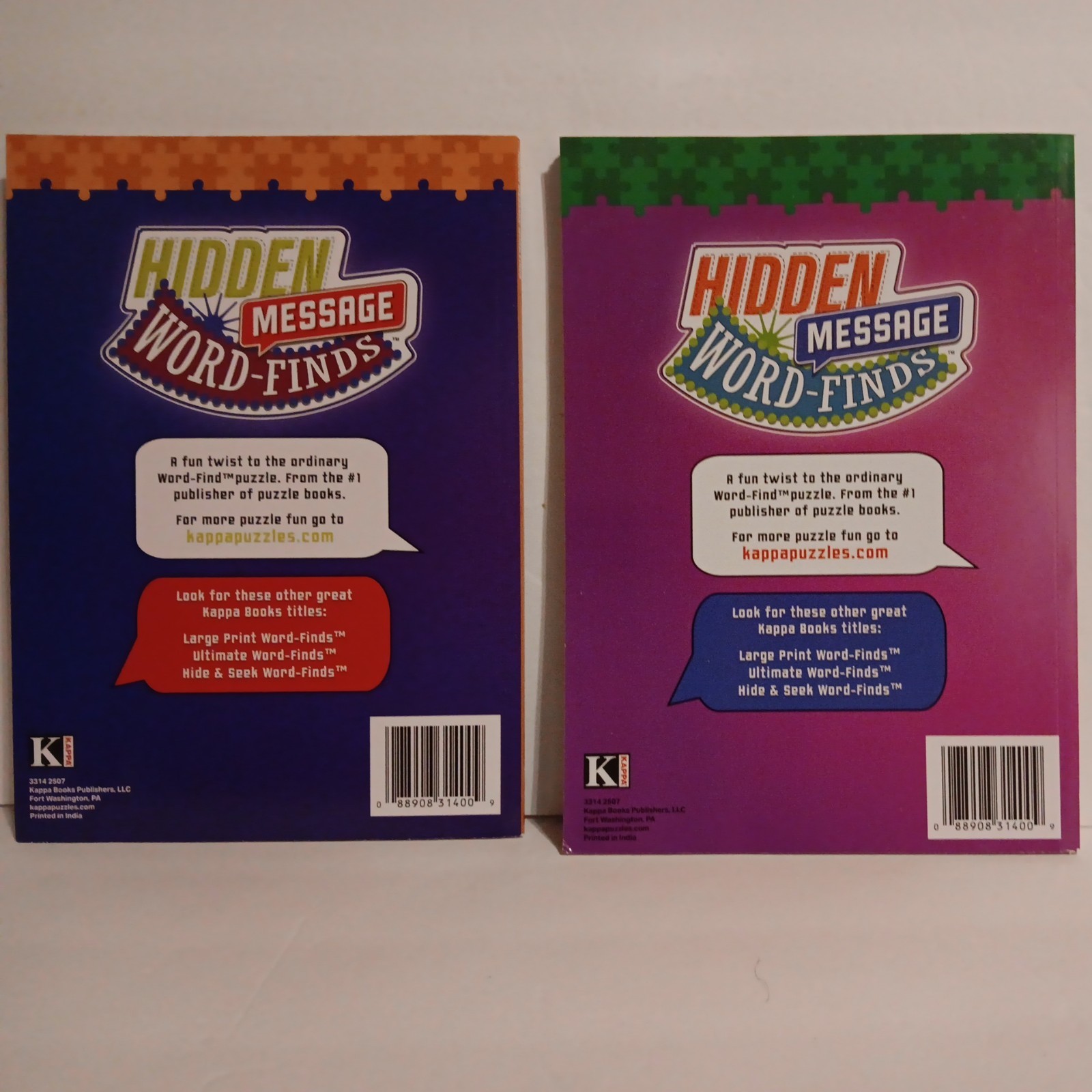 2 HIDDEN MESSAGE Word Finds Kappa Puzzle Books Volumes 187 & 188 NEW
