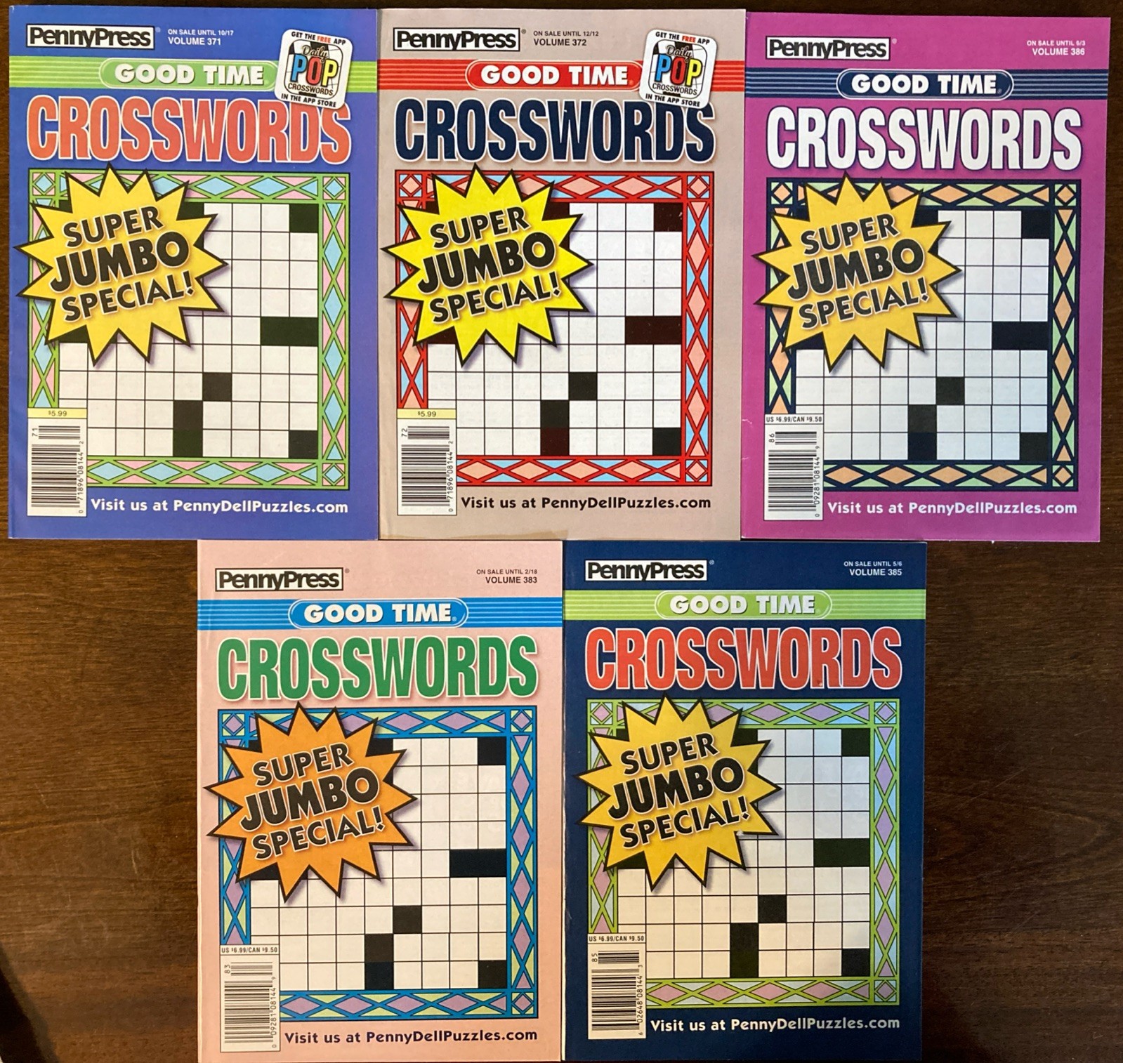 Lot of 5 Penny Press Crossword Puzzle Books Good Time ALL SOLVING LEVELS J6
