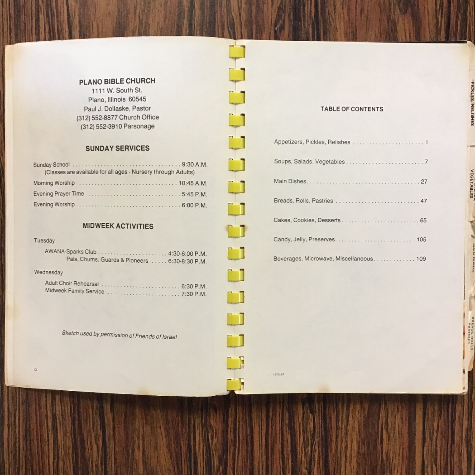 Plano Illinois Bible Church 1985 Vintage Cookbook. SEE index photos
