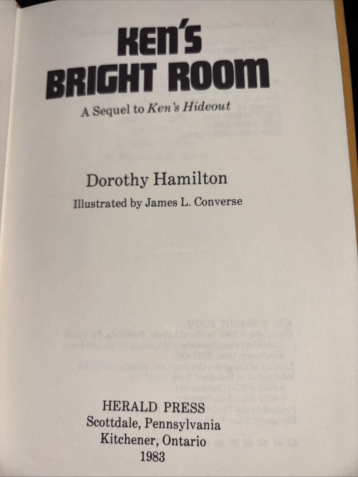 Ken’s Bright Room By Dorothy Hamilton Herald Press 1983 Illustrated By Converse