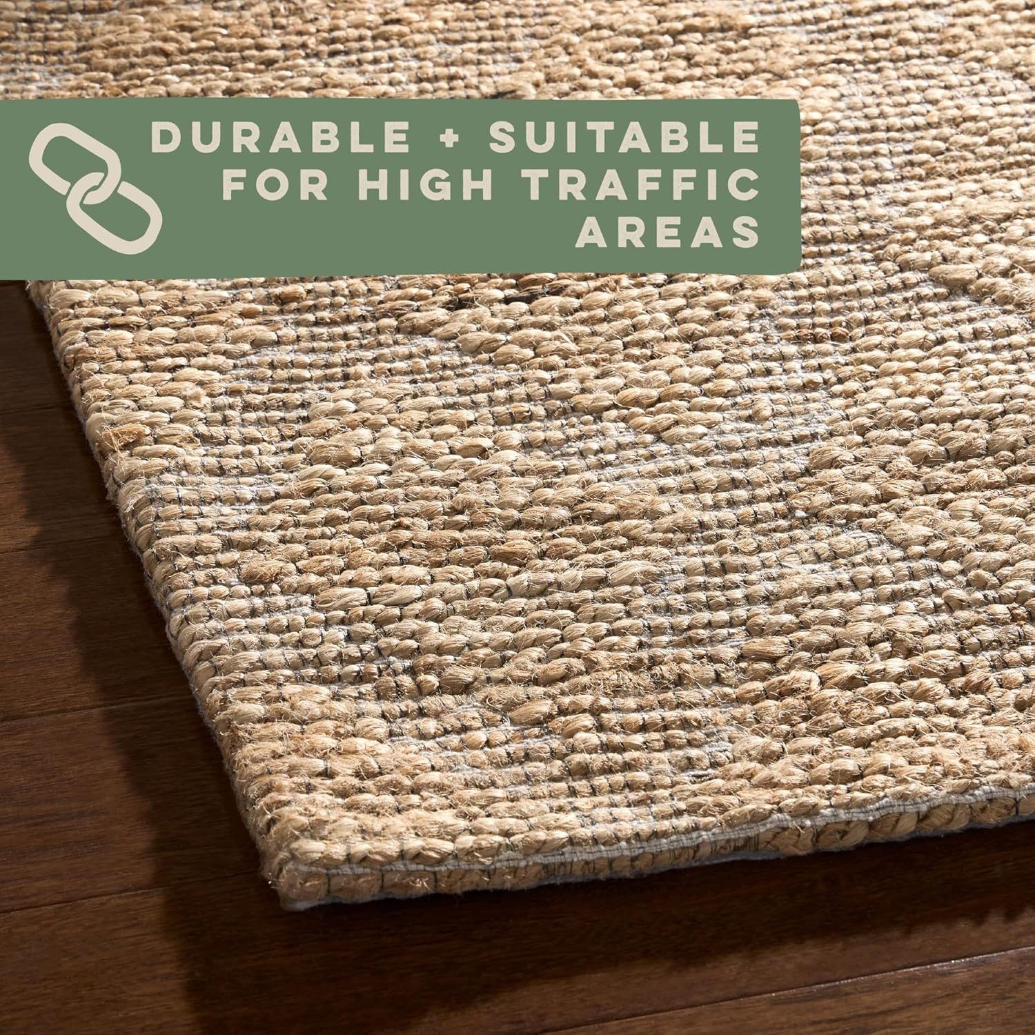 Hand-Knotted 100% Natural Jute Area Rug, 5’X7′, Black & Natural Design