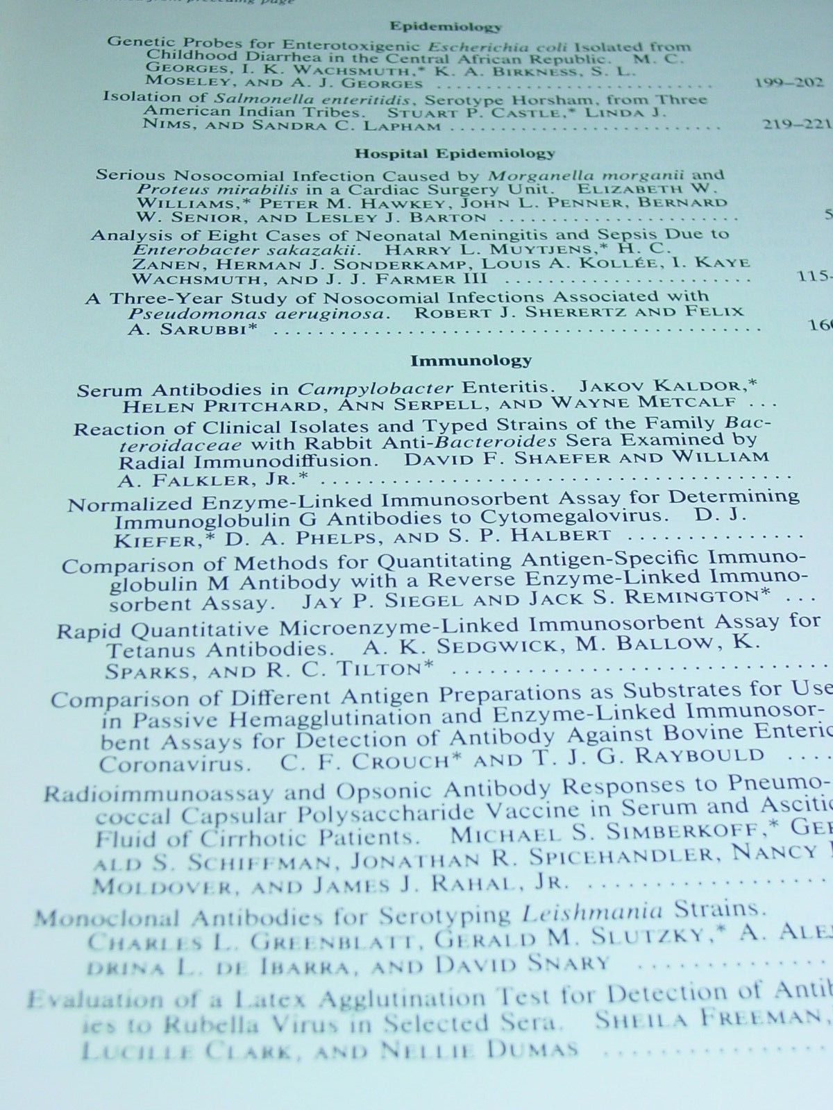 Journal of Clinical Microbiology Vol.18, No 1. July 1983 Epidemiology Immunology