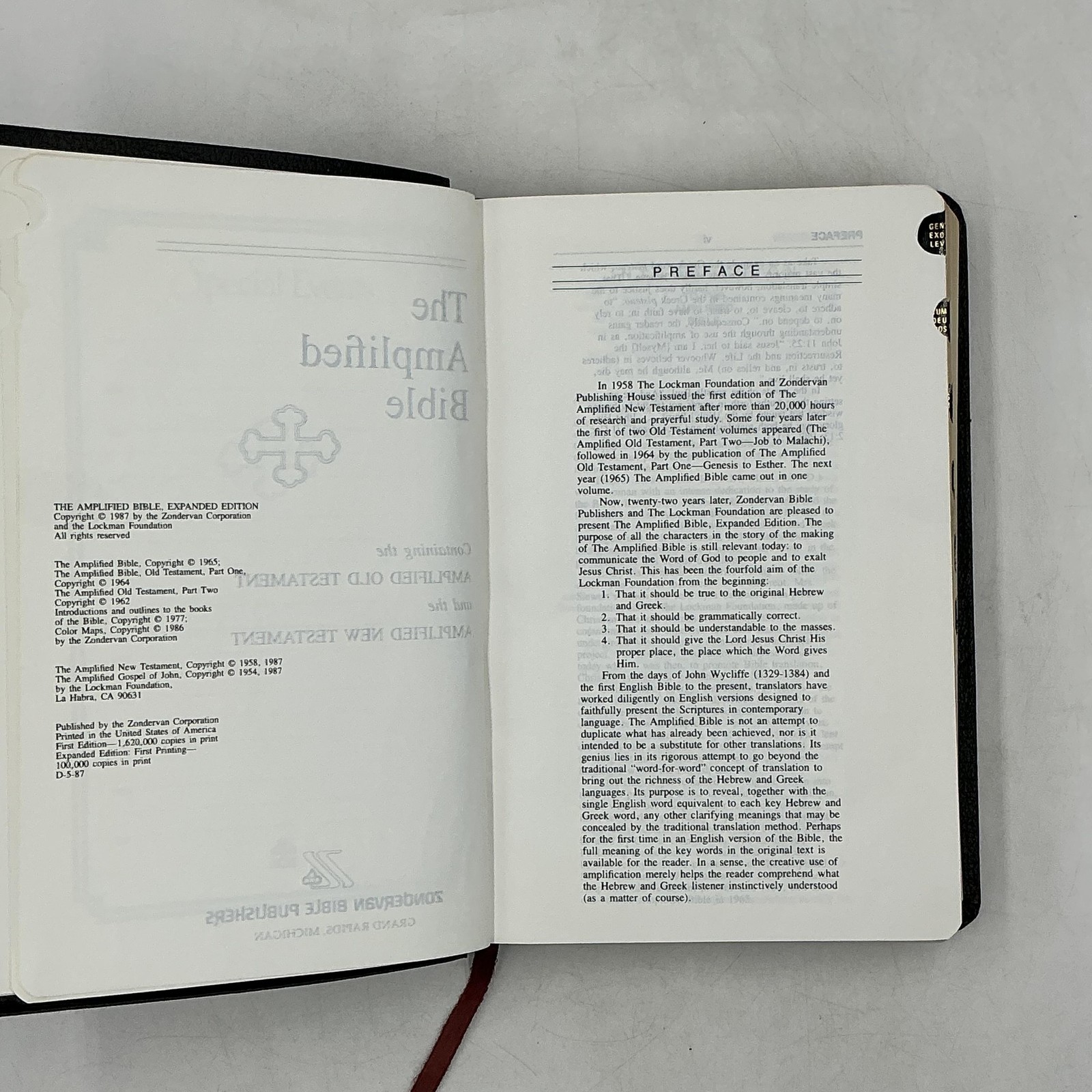THE AMPLIFIED BIBLE EXPANDED EDITION ZONDERVAN BLACK BONDED LEATHER 1987 Indexed