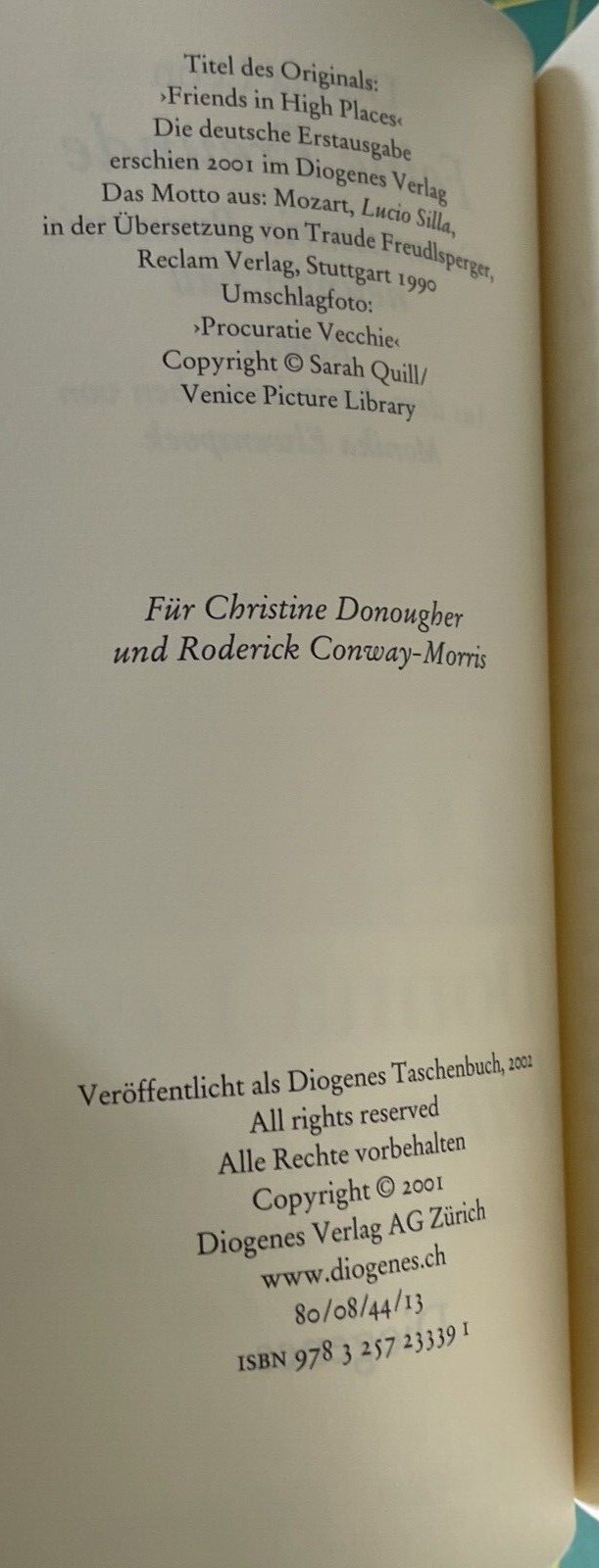 Feine Freunde, Donna Leon, Roman Diogenes, 2002. German PB.