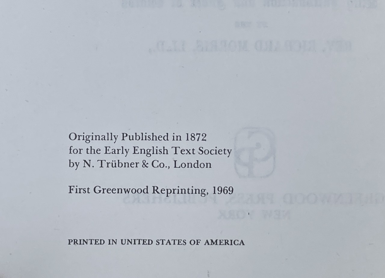 An Old English Miscellany / Richard Morris / Greenwood Press 1969 rpt. [1872] HC