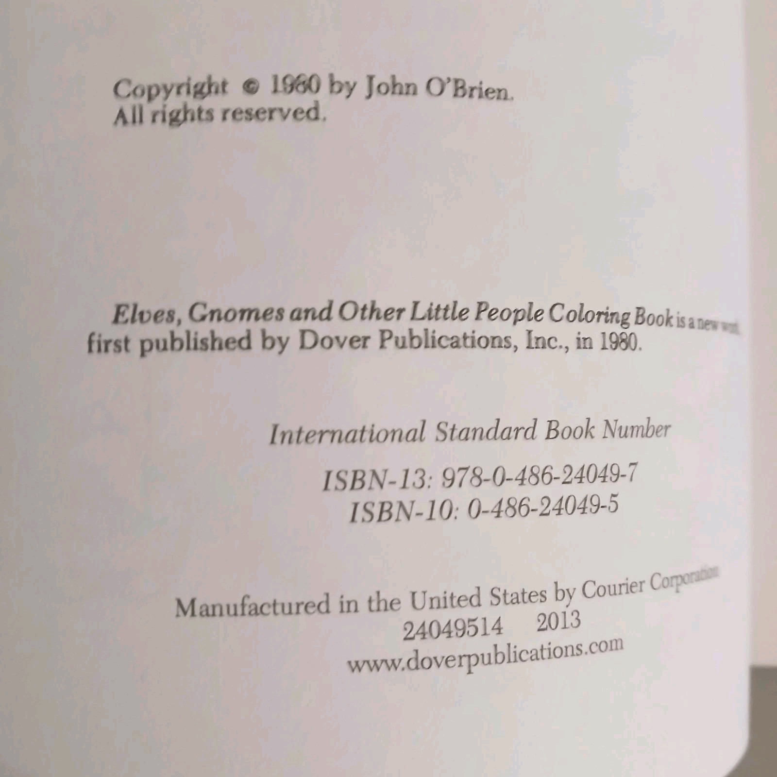 Vtg 1980 Elves, Gnomes and Other Little People Dover Coloring Book John O’Brien