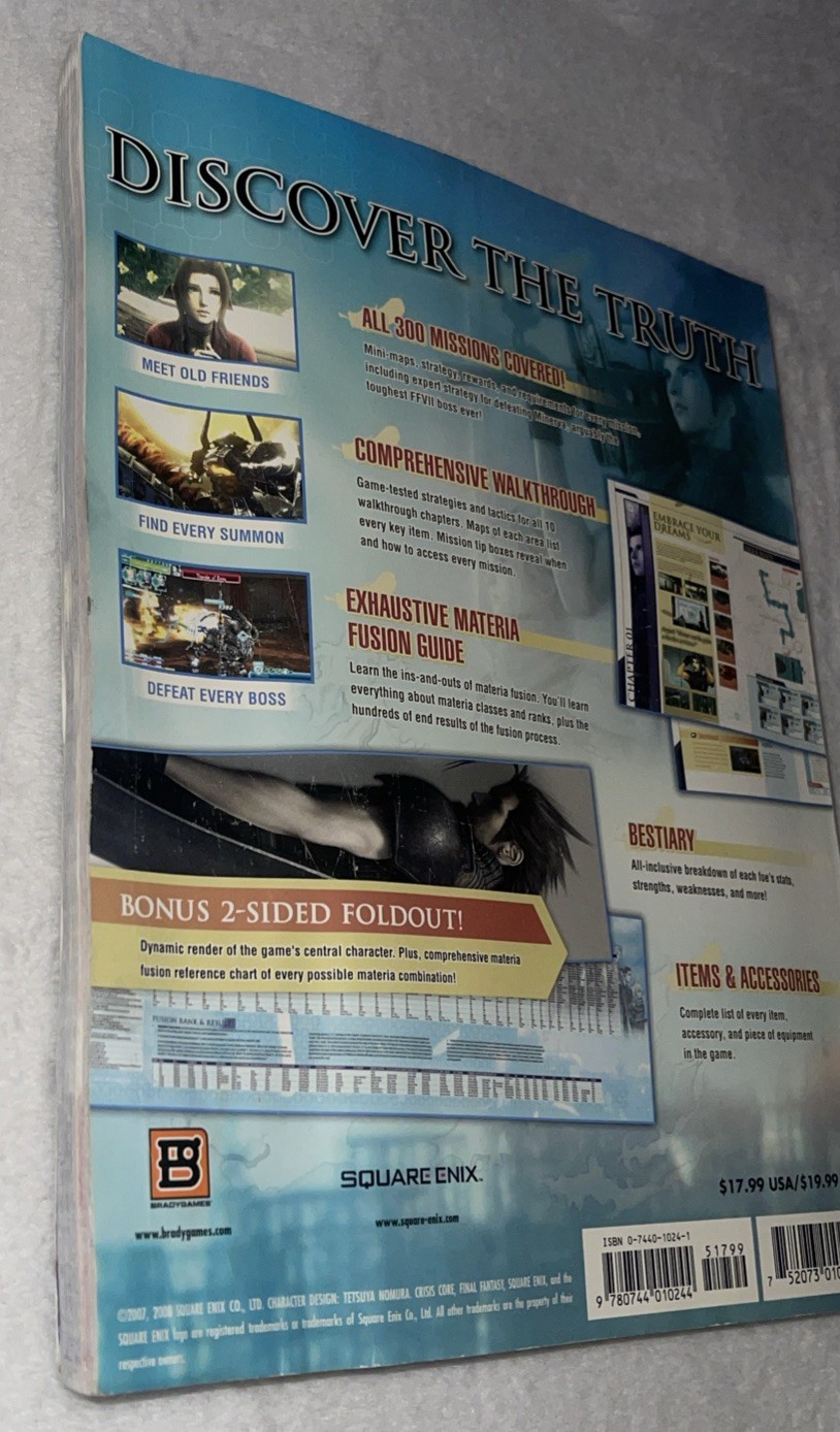 Crisis Core Final Fantasy VII BradyGames Strategy Guide COMPLETE w/ Error Poster