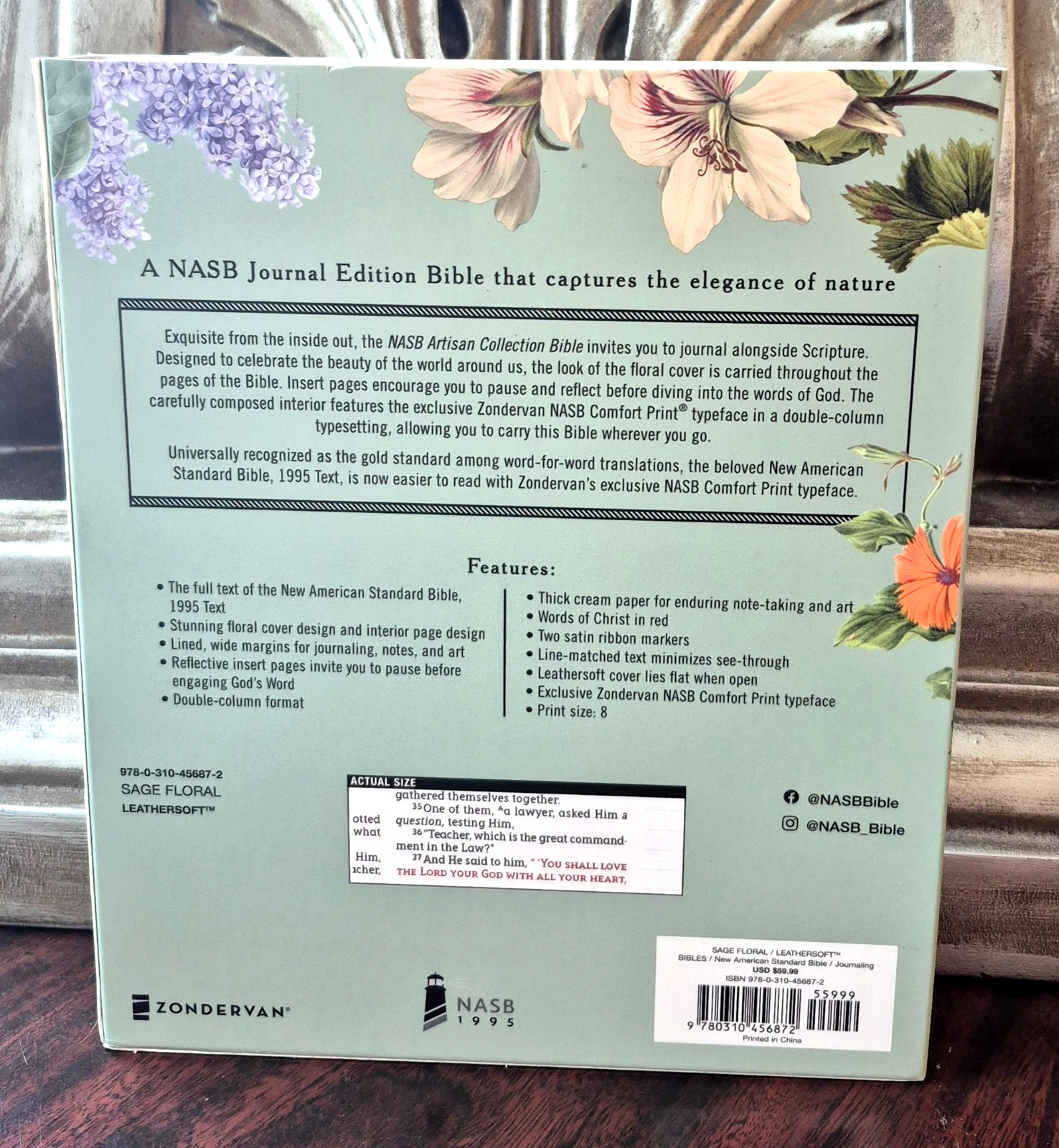 NASB Artisan Collection Bible (Leathersoft, Sage Floral, Red Letter, NEW in Box)