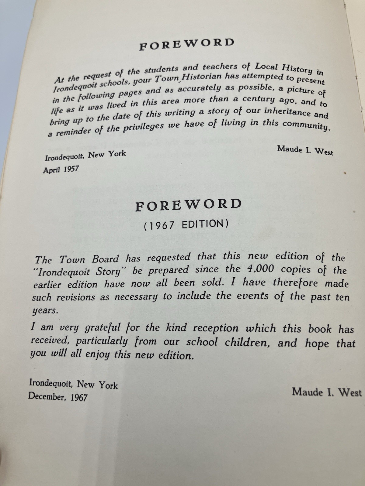 Irondequoit Story NY 1839-1967 Vintage Paperback Book Town Historian Maude West