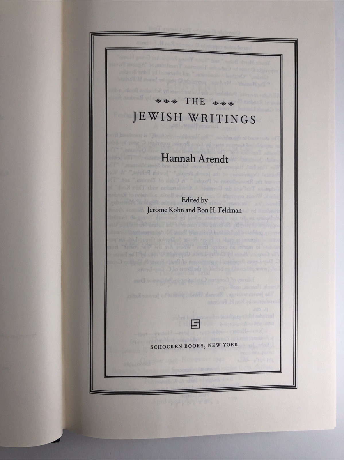 THE JEWISH WRITINGS By Hannah Arendt, Kohn, Feldman – HCDJ First Edition 2007