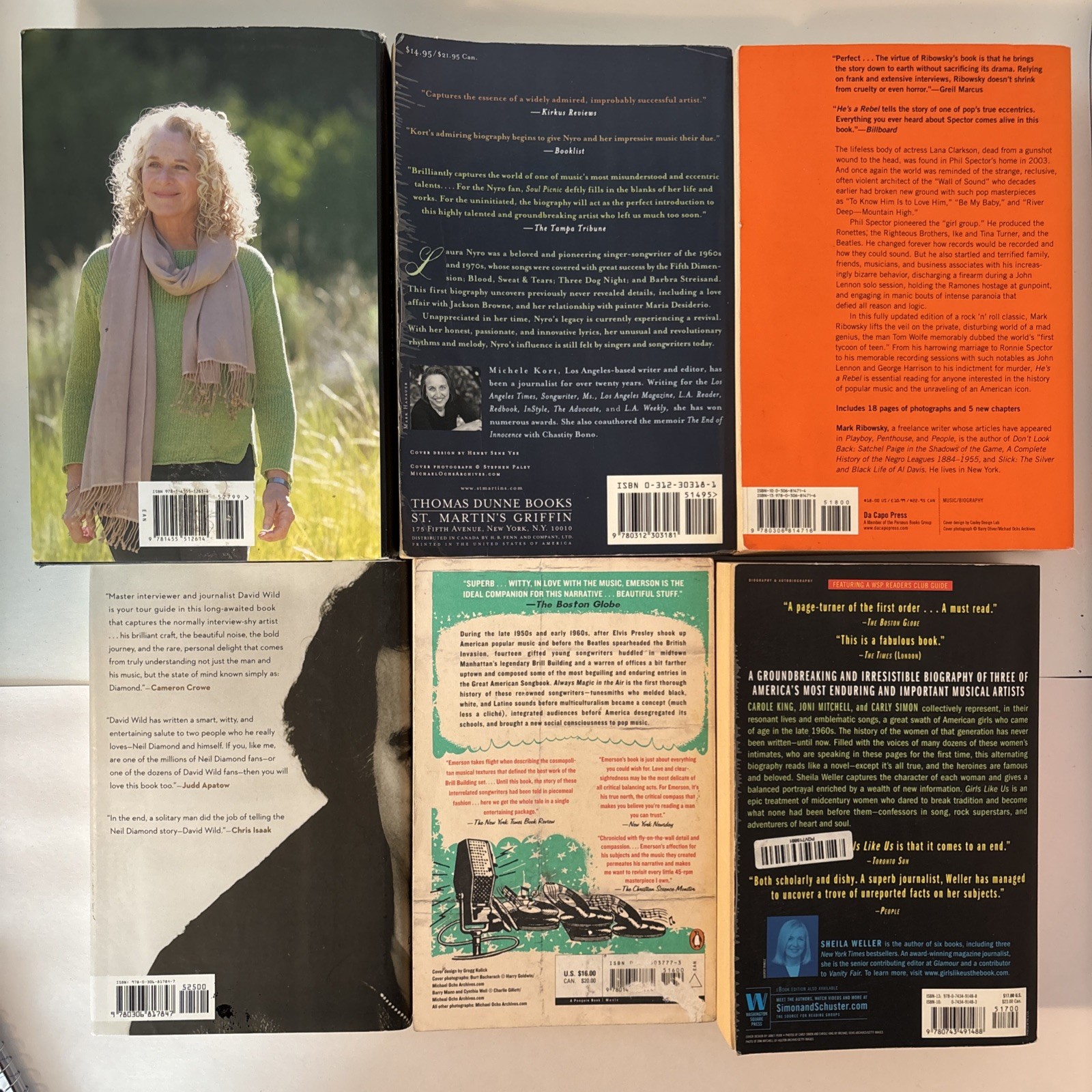 Carol King/Neil Diamond/Laura Nyro/Phil Spector-60s Brill/Rock Music-Book Lot/6