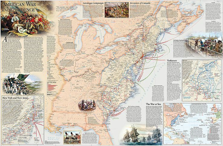 Battles of the Revolutionary War Map National Geographic Highly Detailed Map