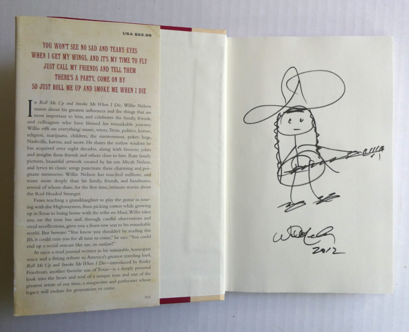 Willie Nelson Double Facsimile Signed Roll Me Up & Smoke Me 1st Ed 10th Printing