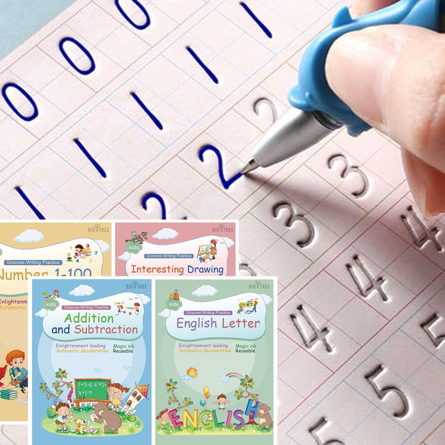 Lot 6 Kids PRIDDY Wipe-Clean &MAGIC-INK Workbooks Learn-to-Write Dry-Erase Reuse