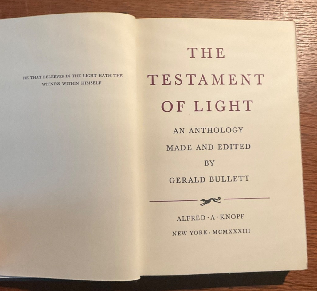 The Testament of Light by Gerald Bullett – First US Edition 1933