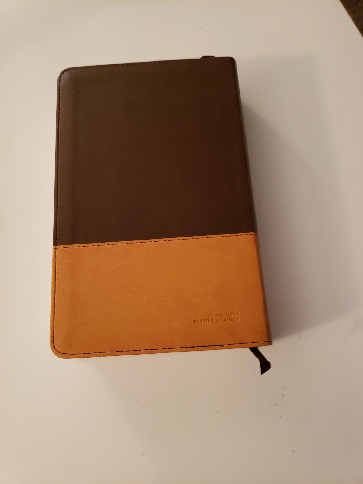 NIV Holy Bible Large Print Chocolate / Amber Duo Tone Brown Leather Cover Church