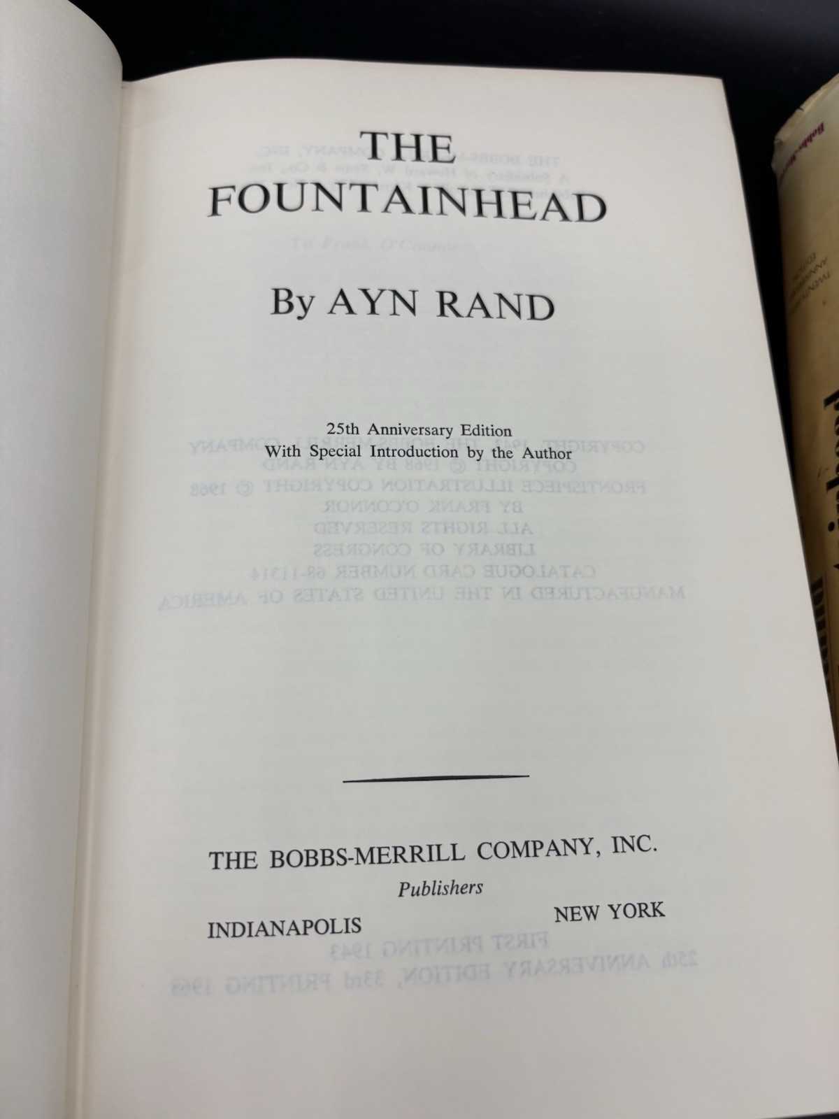 The Fountainhead by Ayn Rand 25th Anniversary Edition 1968 HC ~Intro By Ayn Rand