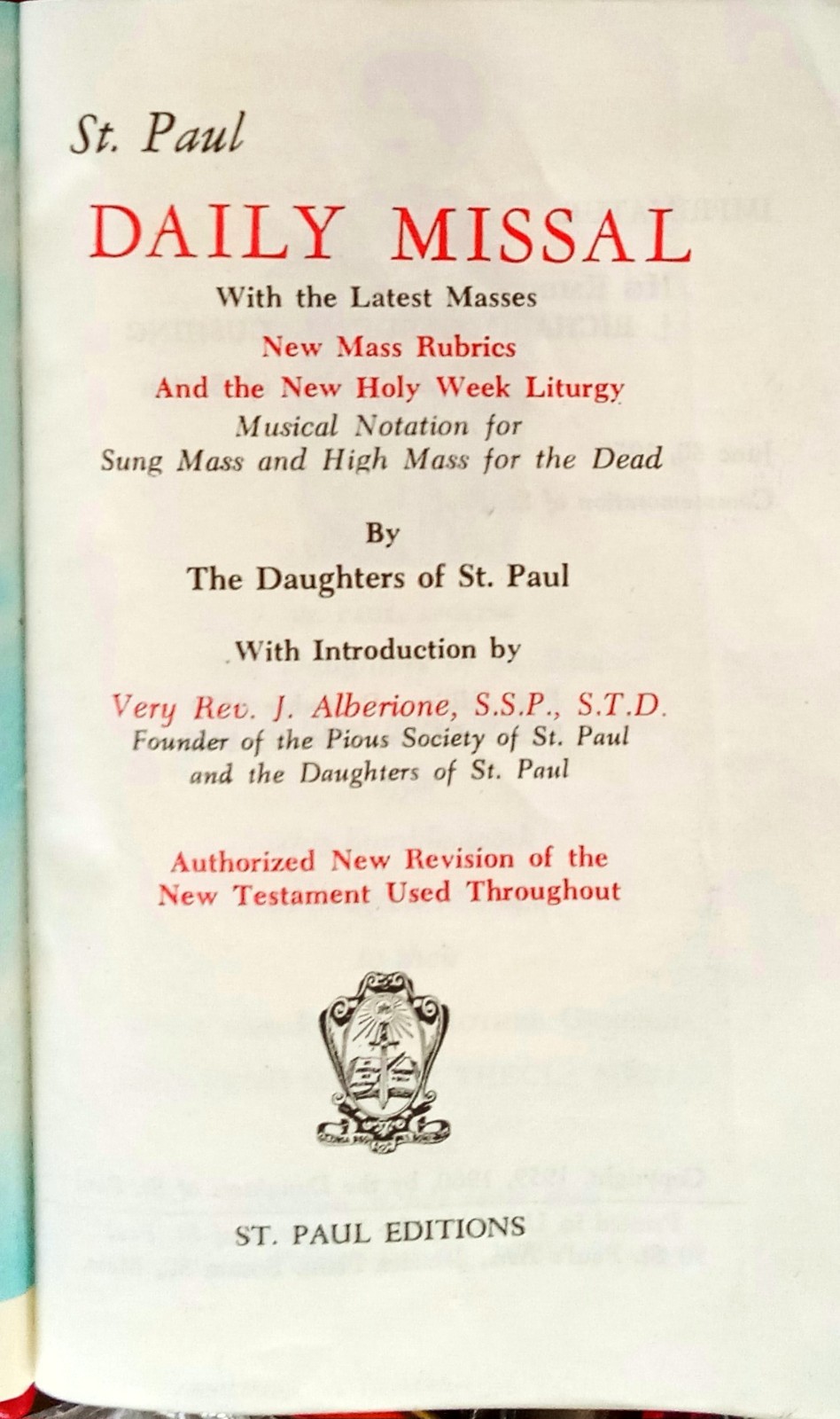 ANTIQUE CATHOLIC LATIN ENGLISH MISSAL; FINE BINDING; TLM BRIGHT GILT; CA.. 1960