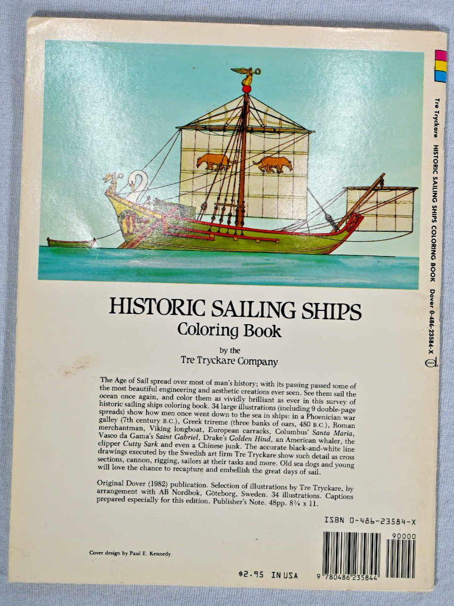 Historic Sailing Ships Coloring Book Tre Tryckare Company 1982 Dover Clean