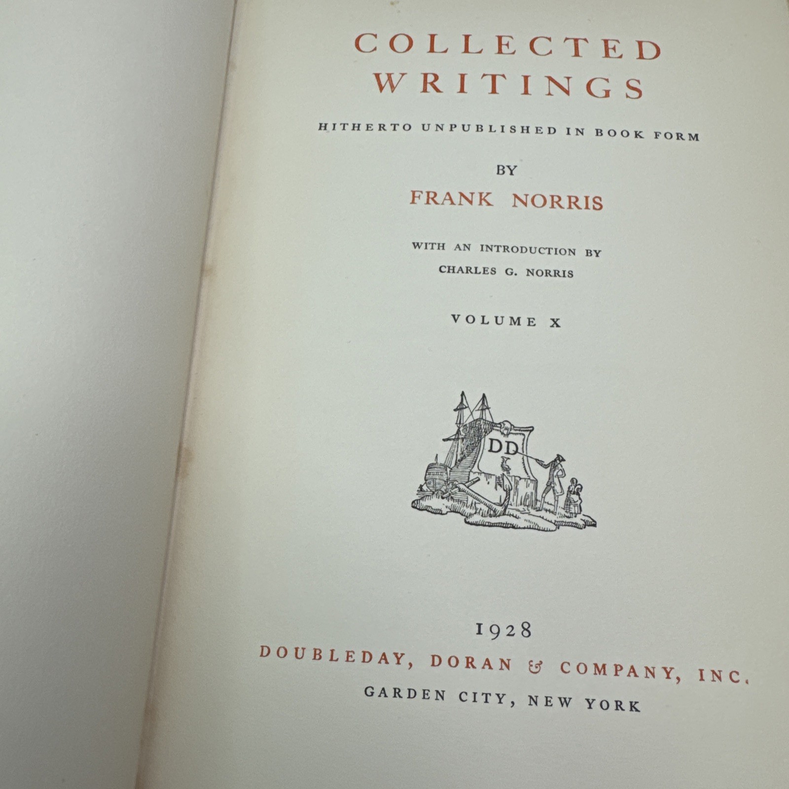 Frank Norris Collected Writings Volume 10 Hardcover 1928 Doubleday Doran & Compa