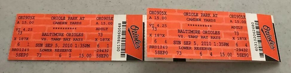 ORIOLES INFORMATION & RECORD BOOK ~ 2007 ~ CAL RIPKEN JR ~ PLUS 4 2010 TICKETS!