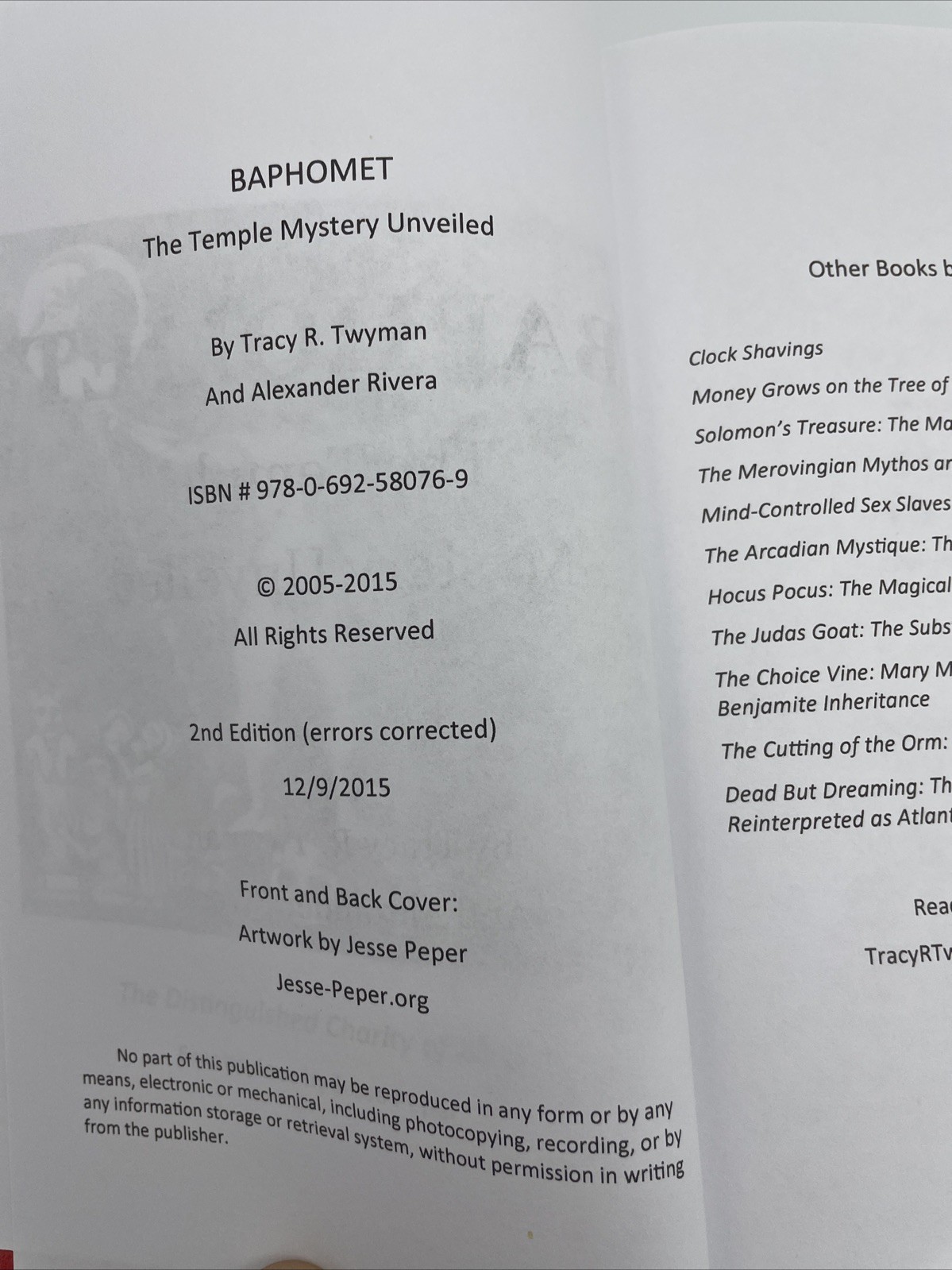 Baphomet: The Temple Mystery Unveiled by Rivera, Alexander Hardback Book Occult