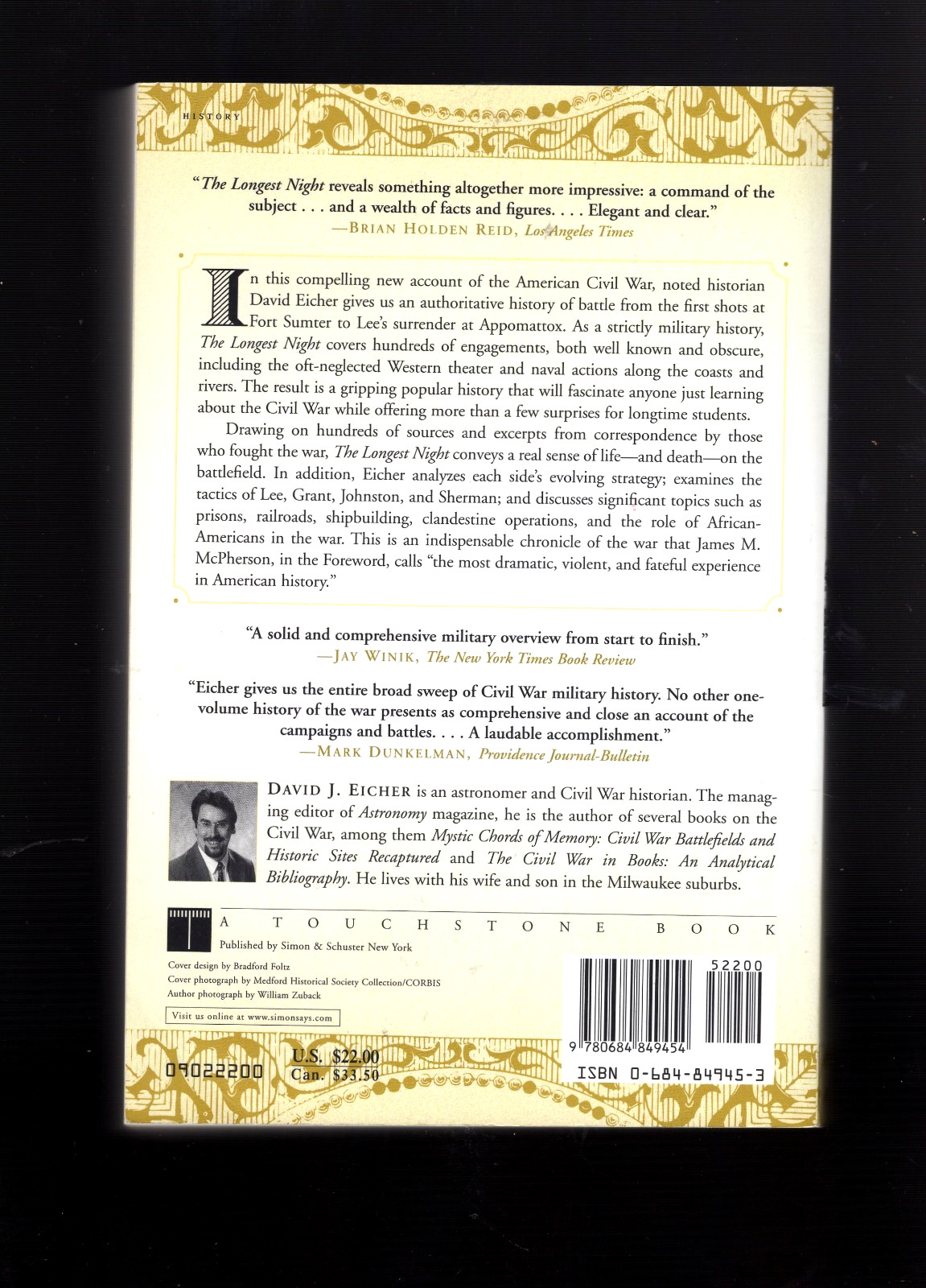 LONGEST NIGHT A MILITARY HISTORY OF THE CIVIL WAR By David Eicher Mint 1st Print