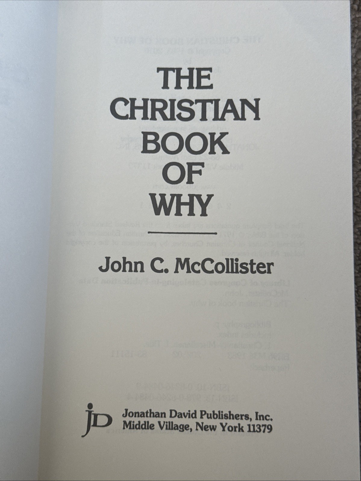 The Christian Book of Why – Paperback By McCollister, John C – VERY GOOD